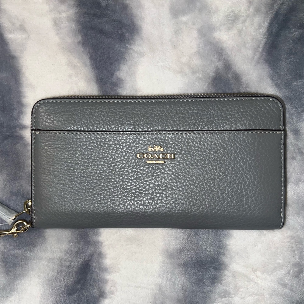 Coach Gray Pebbled Leather Wristlet - Picture 4 of 11